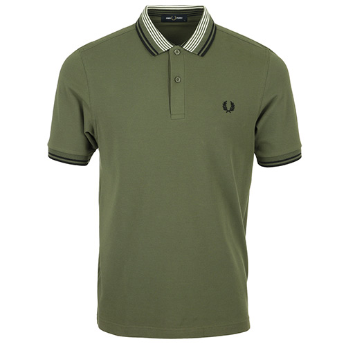 Fred Perry Striped Collar Polo Shirt - Vert olive