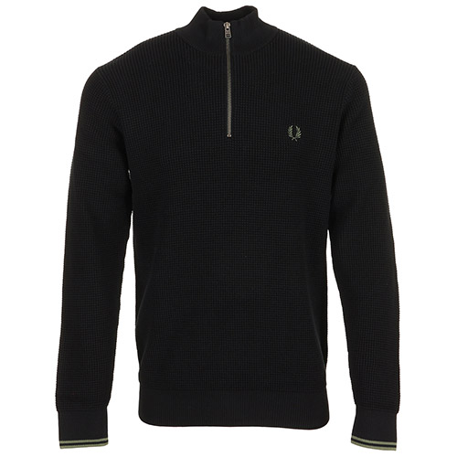 Fred Perry Waffle Stitch Half Zip Jumper - Noir