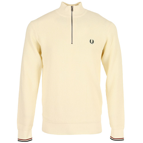 Fred Perry Waffle Stitch Half Zip Jumper - Ecru