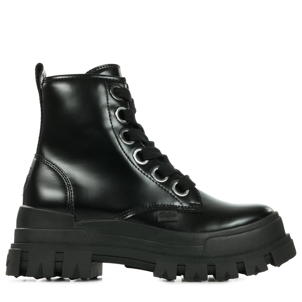 buffalo aspha vegan lace up chunky heeled boots in black