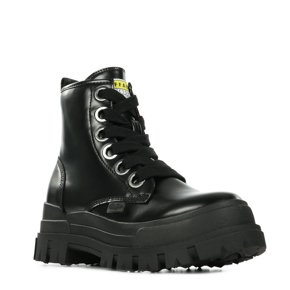 buffalo aspha vegan lace up chunky heeled boots in black