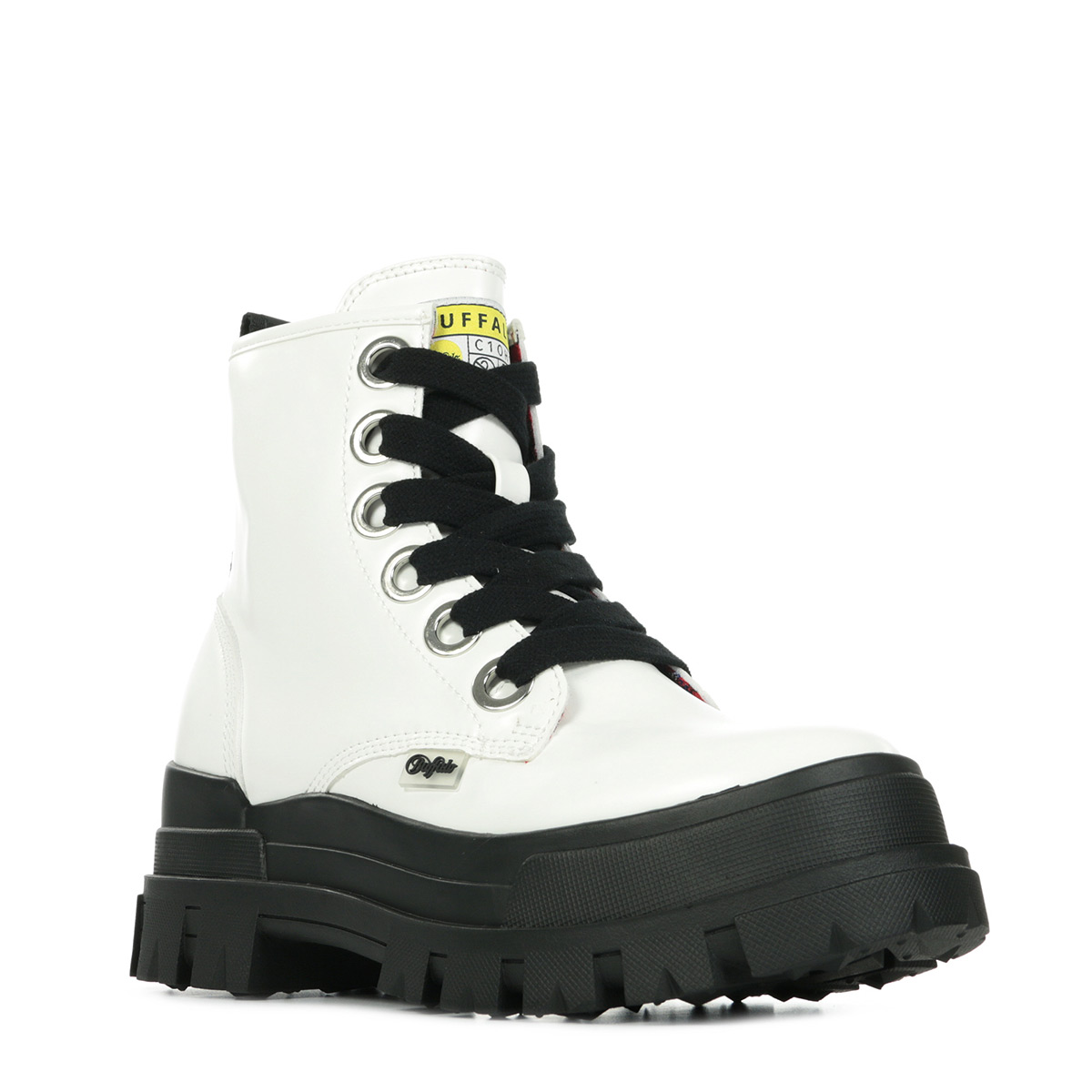 buffalo aspha vegan lace up chunky heeled boots in black