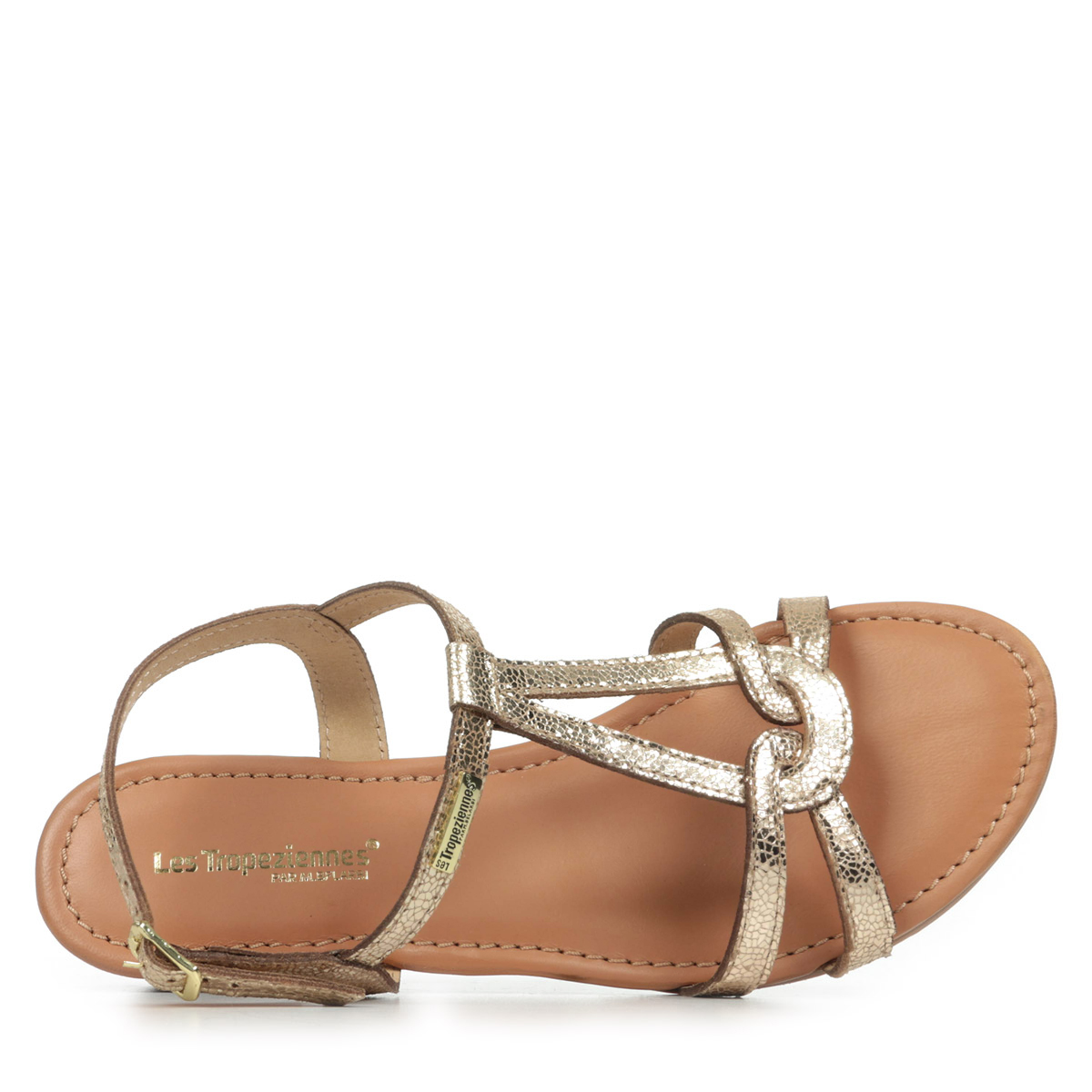 M. BELARBI Sandale Ville Femme Hactress - Talon 5cm, Cuir - Or Craquele - Pointure 40